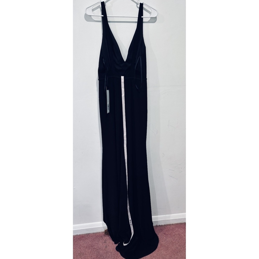 Ieena for Mac Duggal 4 Black Chiffon V-Neck Sleeveless Wrap Slit Zip Maxi Gown - Picture 4 of 9